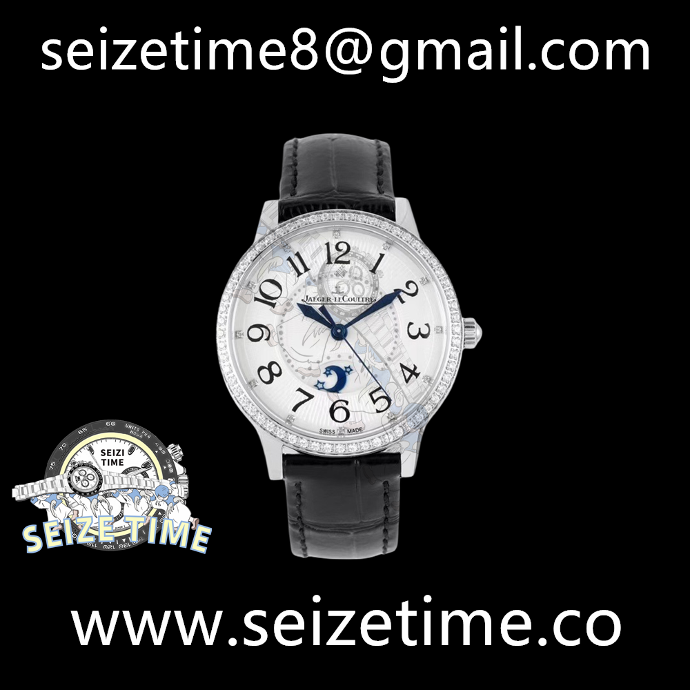 Rendez-Vous Night & Day SS ZF 1:1 Best Edition White Textured Dial Diamonds Bezel on Black Leather Strap A898