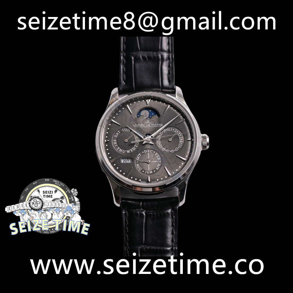 Master Ultra Thin Perpetual Calendar SS V9F 1:1 Best Edition Gray Dial on Black Leather Strap A868 V2
