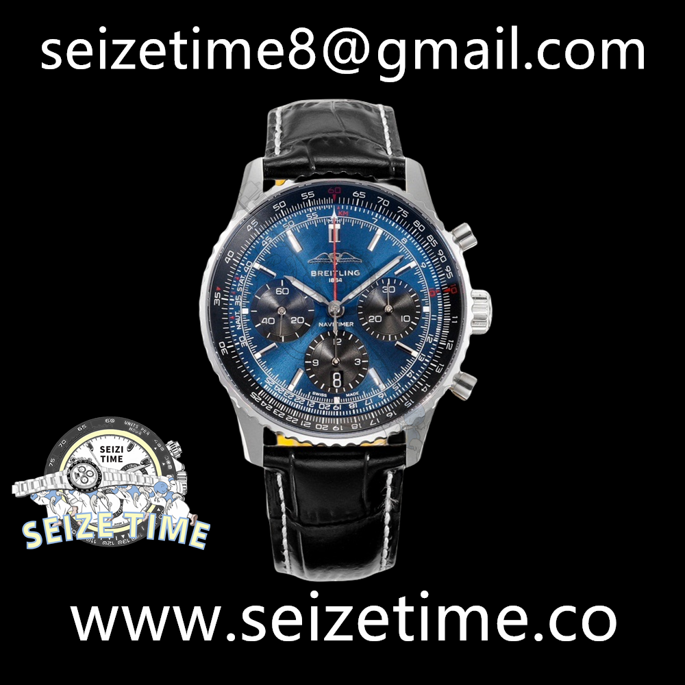 Navitimer B01 Chronograph 43 SS Blue Dial on Leather Strap BLS A7750