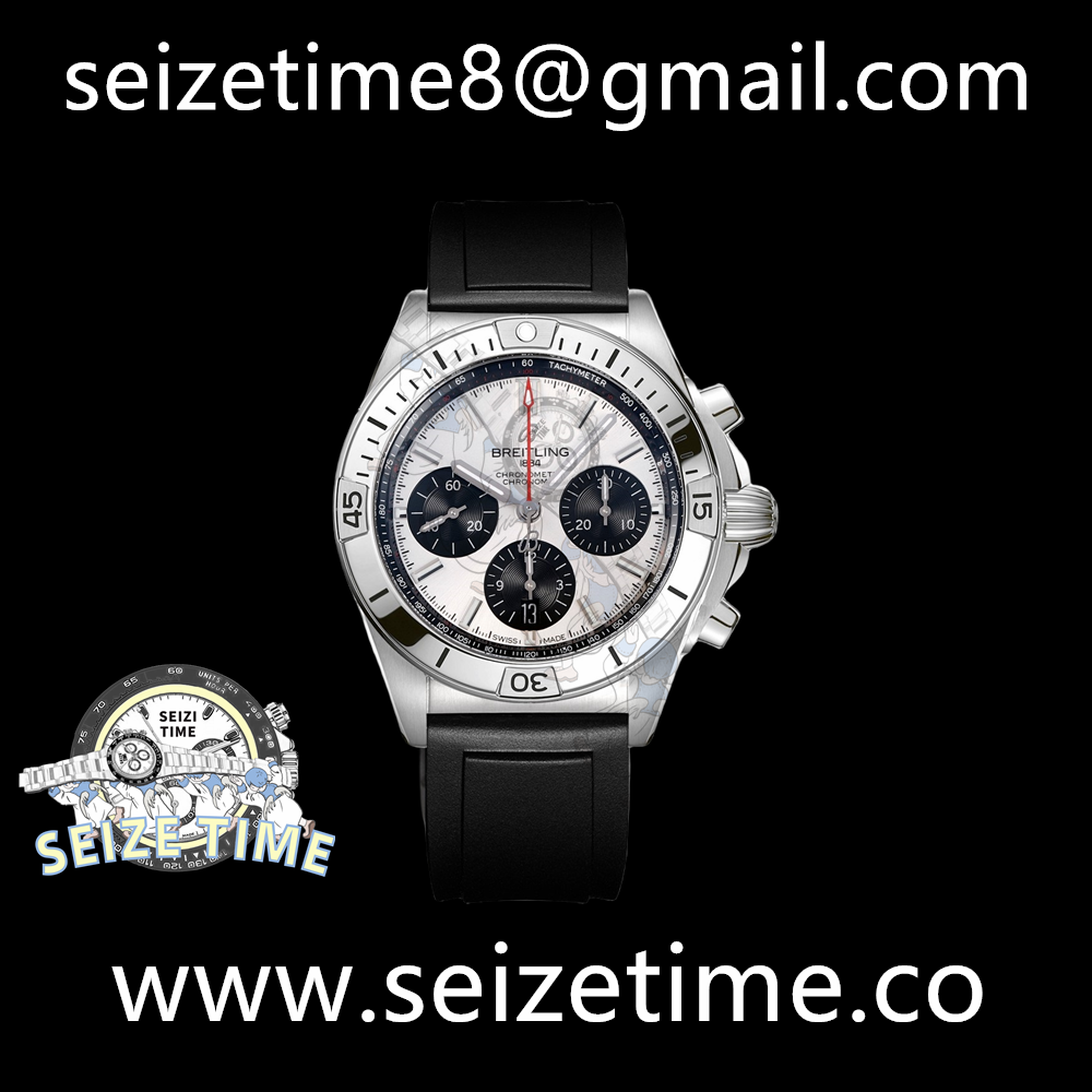 Chronomat B01 42mm SS BLS 1:1 Best Edition Silver Dial on Black Rubber Strap A7750