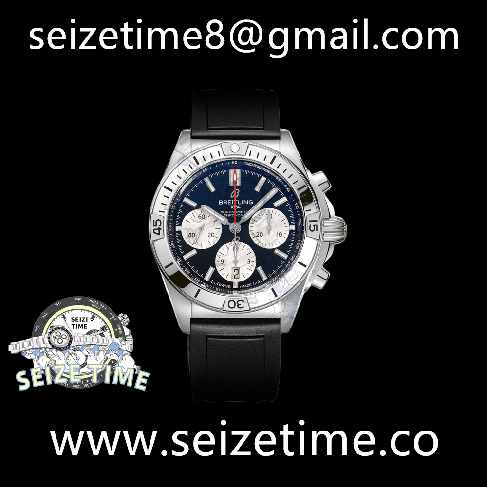Chronomat B01 42mm SS BLS 1:1 Best Edition Black Dial on Black Rubber Strap A7750