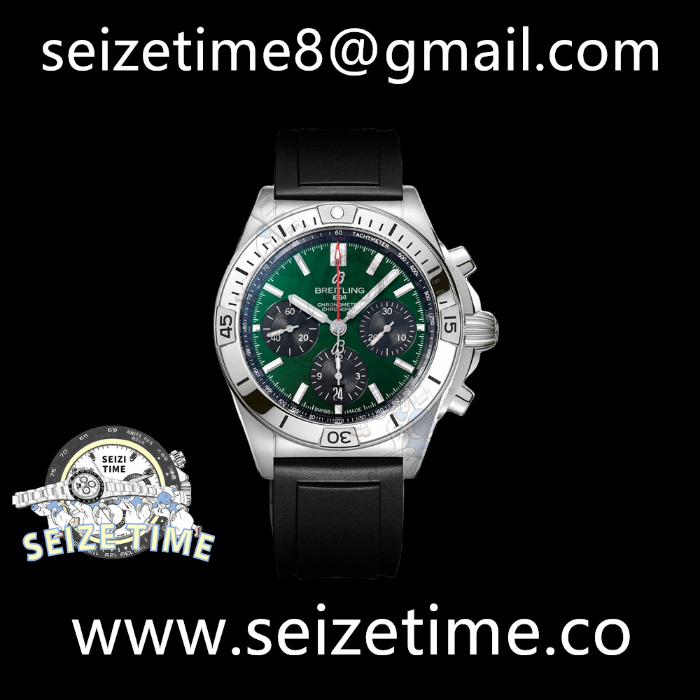 Chronomat B01 42mm SS BLS 1:1 Best Edition Green Dial on Black Rubber Strap A7750