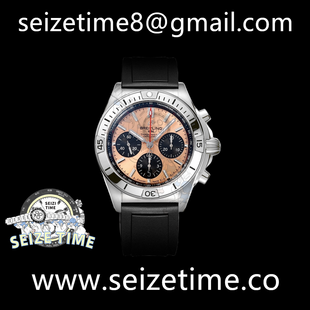 Chronomat B01 42mm SS BLS 1:1 Best Edition Brown Dial on Black Rubber Strap A7750