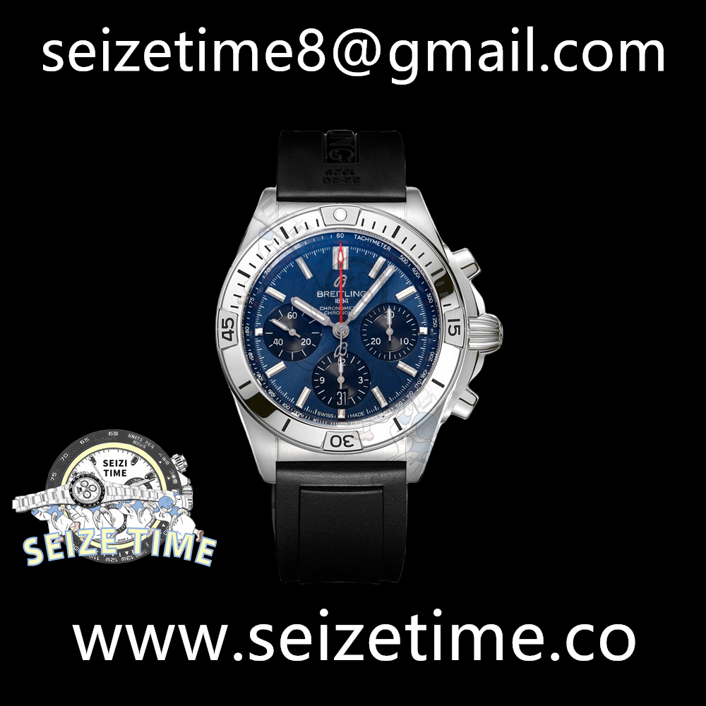 Chronomat B01 42mm SS BLS 1:1 Best Edition Blue Dial on Blue Rubber Strap A7750