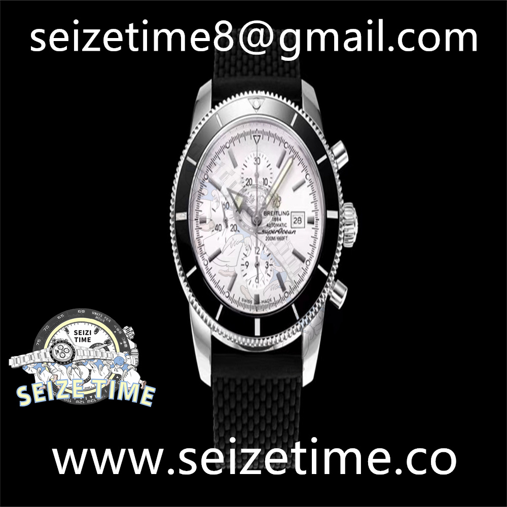 Superocean Heritage ii Chrono 46 SS OMF 1:1 Best Edition Black Bezel White Dial on Black Rubber Strap A7750