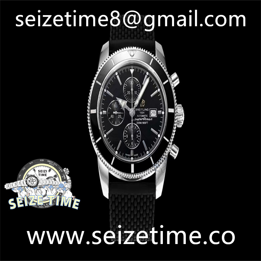 Superocean Heritage ii Chrono 46 SS OMF 1:1 Best Edition Black Bezel Black Dial on Black Rubber Strap A7750