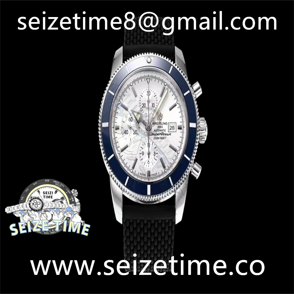 Superocean Heritage ii Chrono 46 SS OMF 1:1 Best Edition Blue Bezel White Dial on Black Rubber Strap A7750