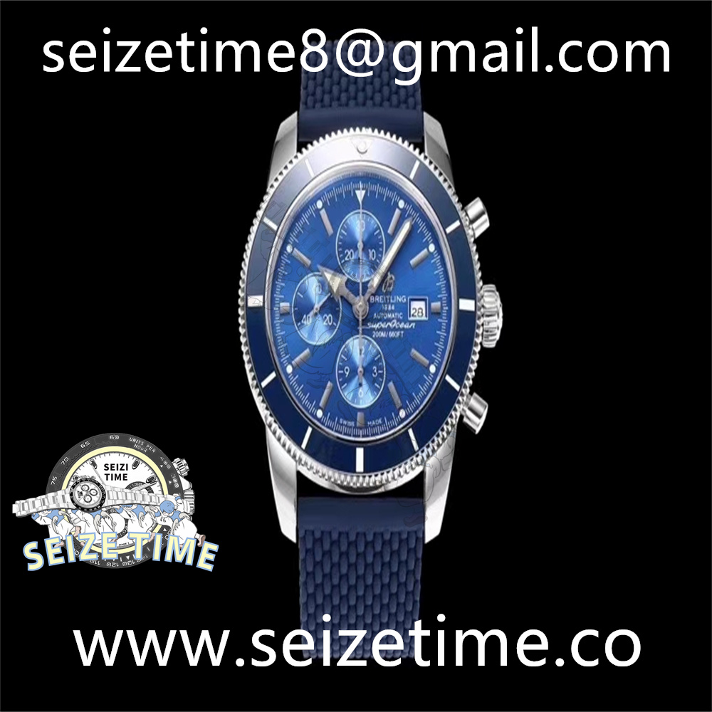 Superocean Heritage ii Chrono 46 SS OMF 1:1 Best Edition Blue Bezel Blue Dial on Blue Rubber Strap A7750
