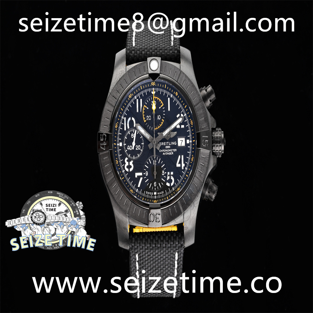 Avenger Chronograph 45 Night Mission DLC Black Dial on Nylon Leather Strap GF A7750