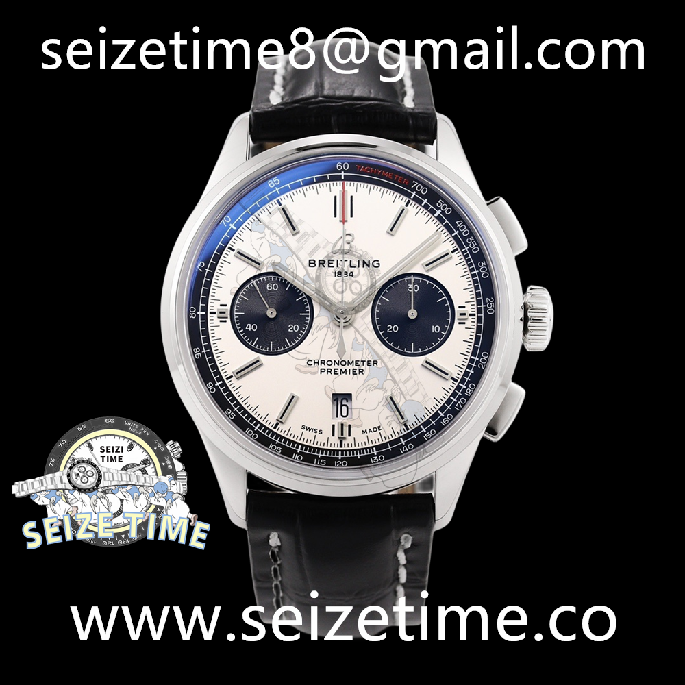 Premier B01 Chronograph 42 SS White Dial on Leather Strap GF V2 Asia 7750