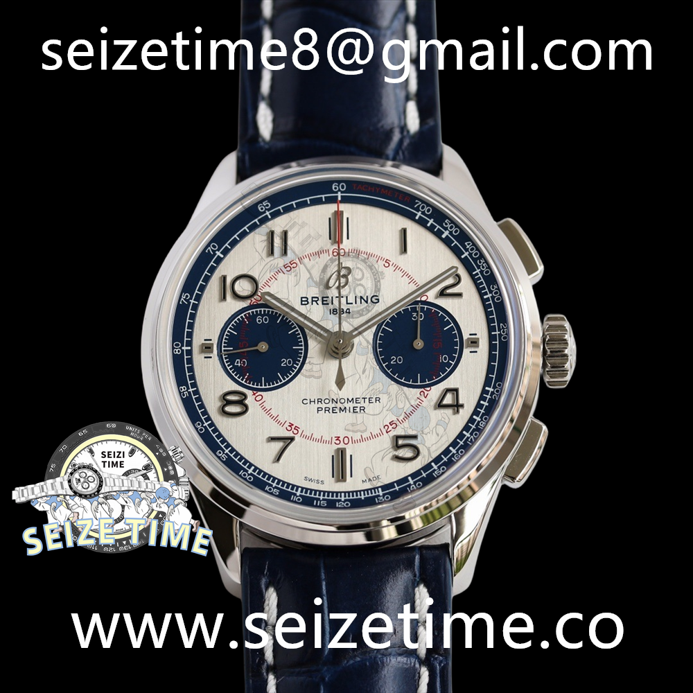Premier B01 Chronograph 42 SS White Dial on Leather Strap GF V2 Asia 7750