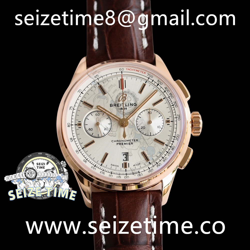 Premier B01 Chronograph 42 RG White Dial on Leather Strap GF V2 Asia 7750