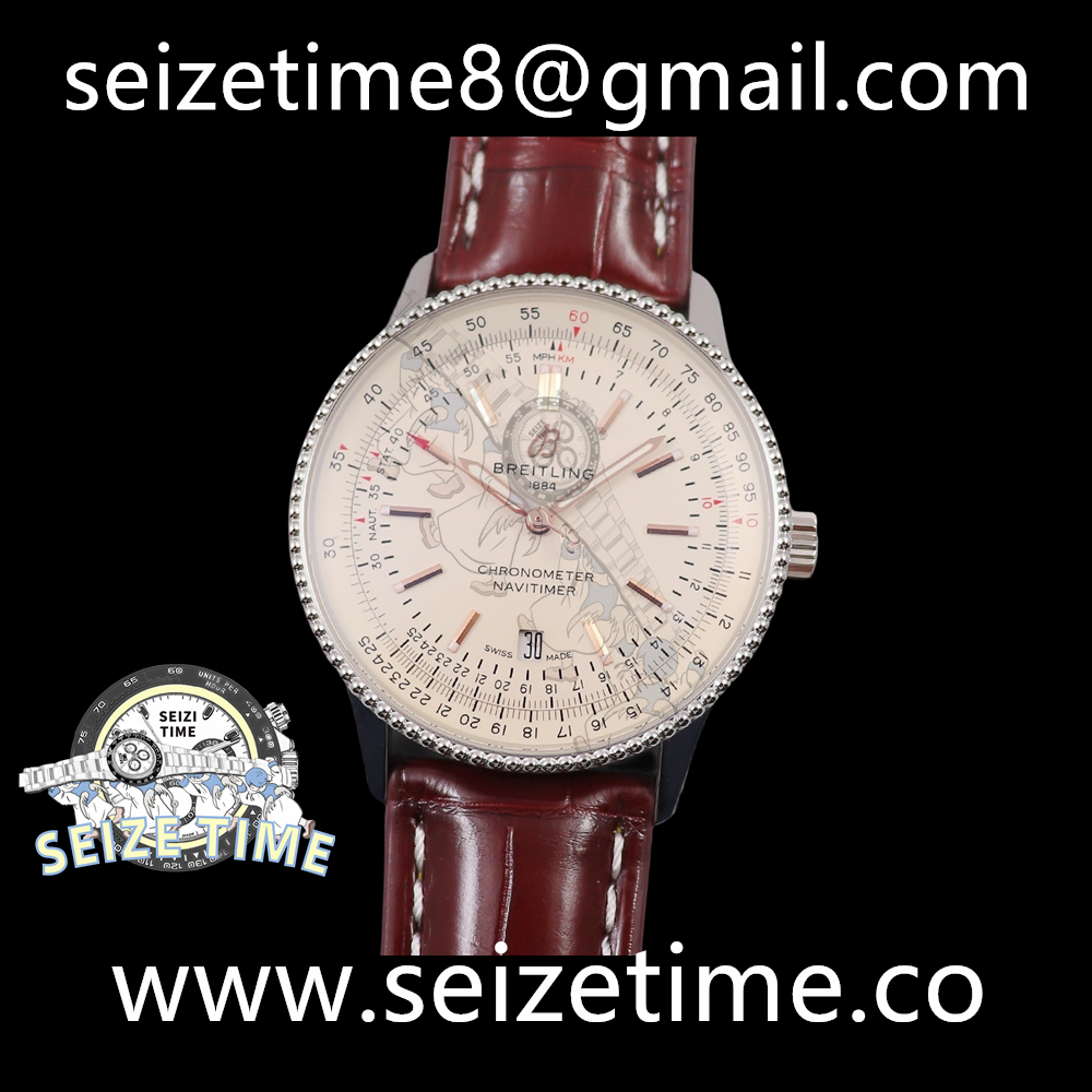 Navitimer Automatic 41 SS White Dial on Leather Strap TF A2824