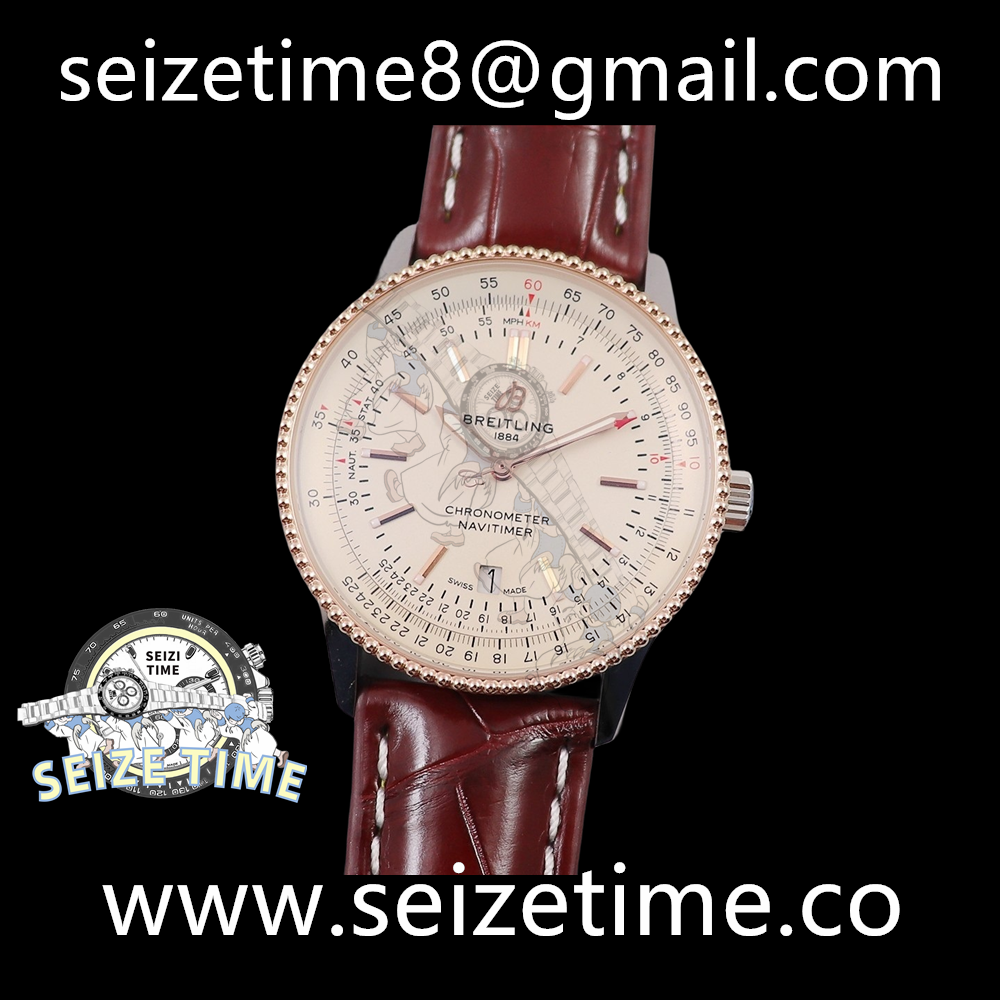 Navitimer Automatic 41 RG/SS White Dial on Leather Strap TF A2824