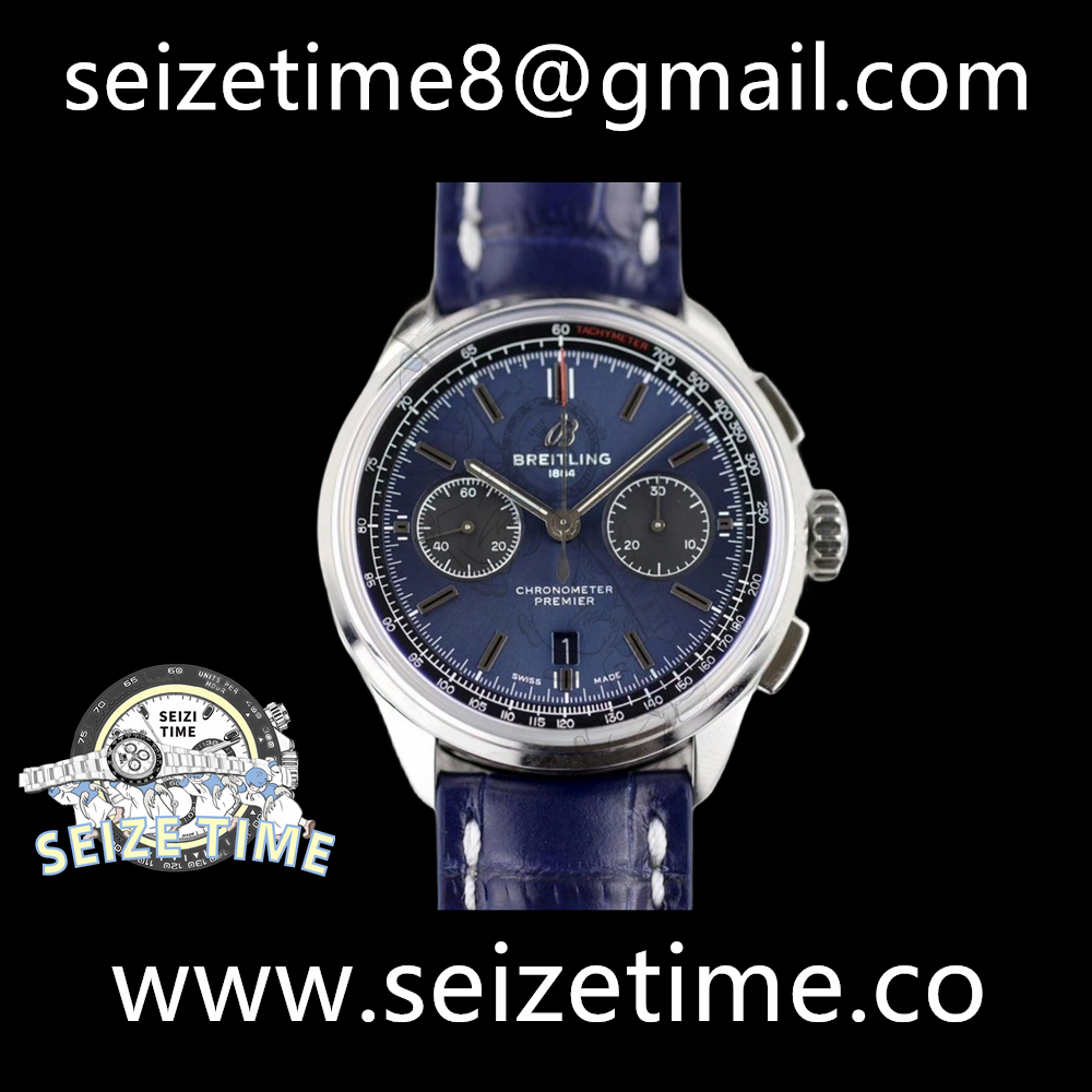 Premier B01 Chronograph 42 SS Blue Dial on Leather Strap GF Asia 7750