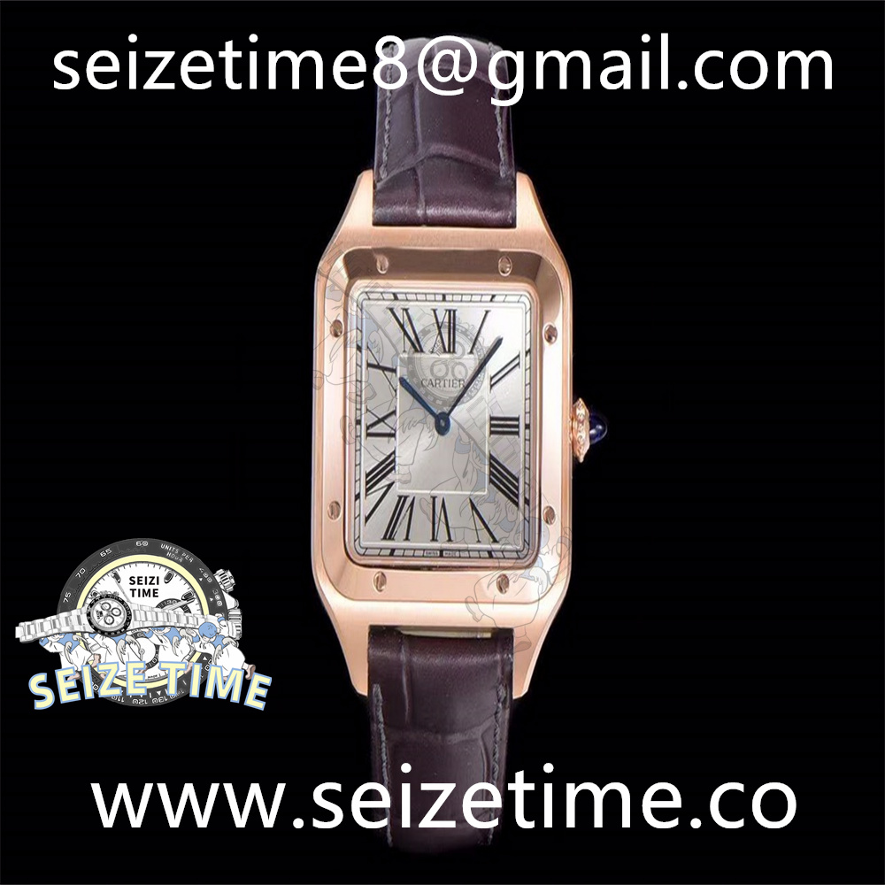 Santos Dumont 31.4mm IWSF Best Edition RG Bezel Silver Dial on Brown Leather Strap Quartz