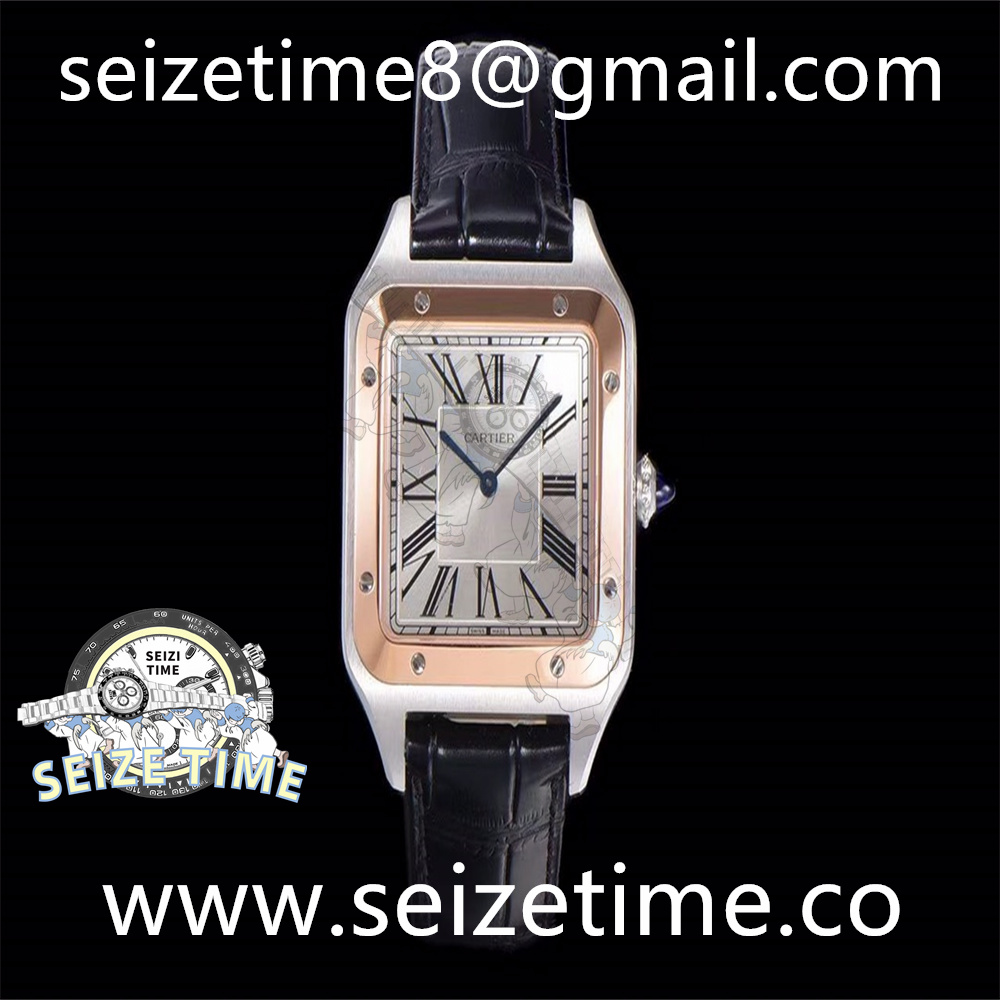 Santos Dumont 31.4mm IWSF Best Edition RG/SS Silver Dial on Black Leather Strap Quartz