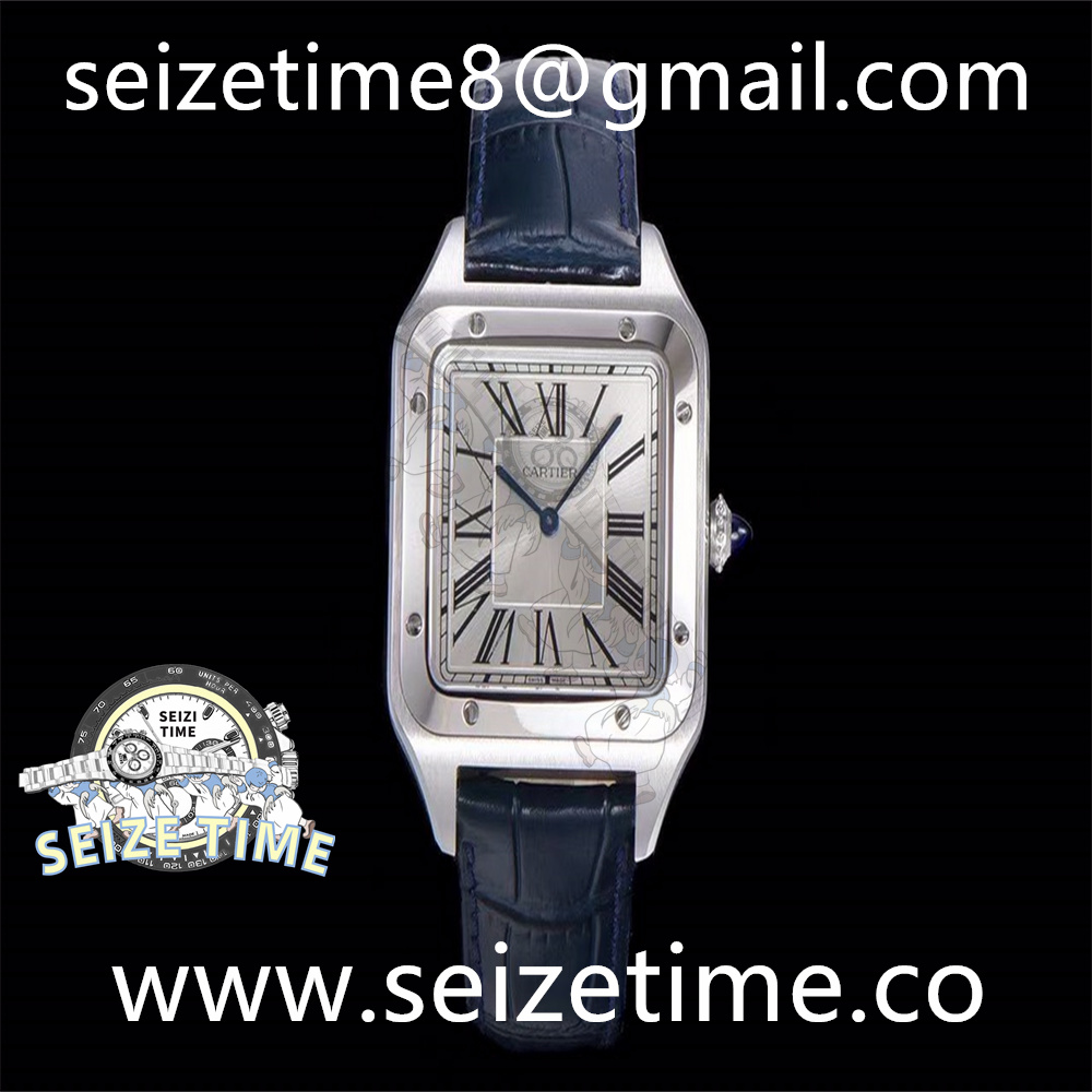 Santos Dumont 31.4mm IWSF Best Edition Silver Dial on Blue Leather Strap Quartz