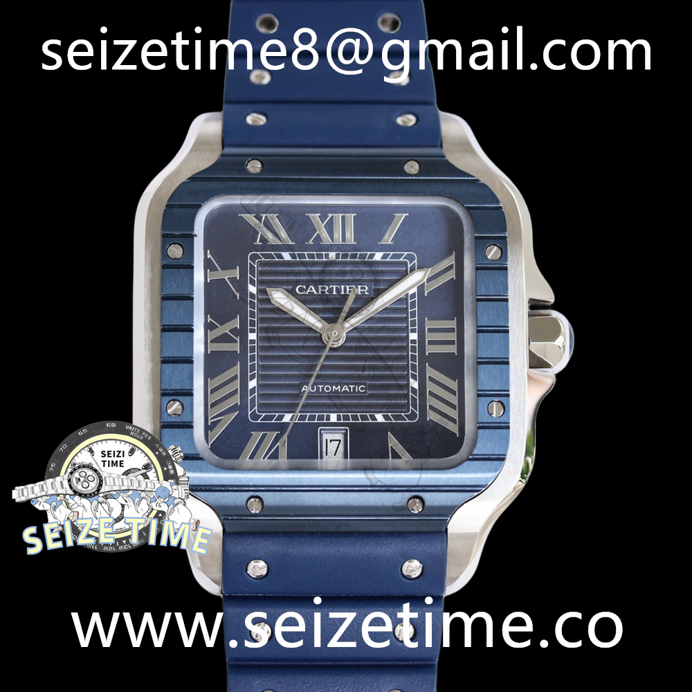 Santos De Cartier Large SS Blue Dial on Rubber Strap GF MY9015