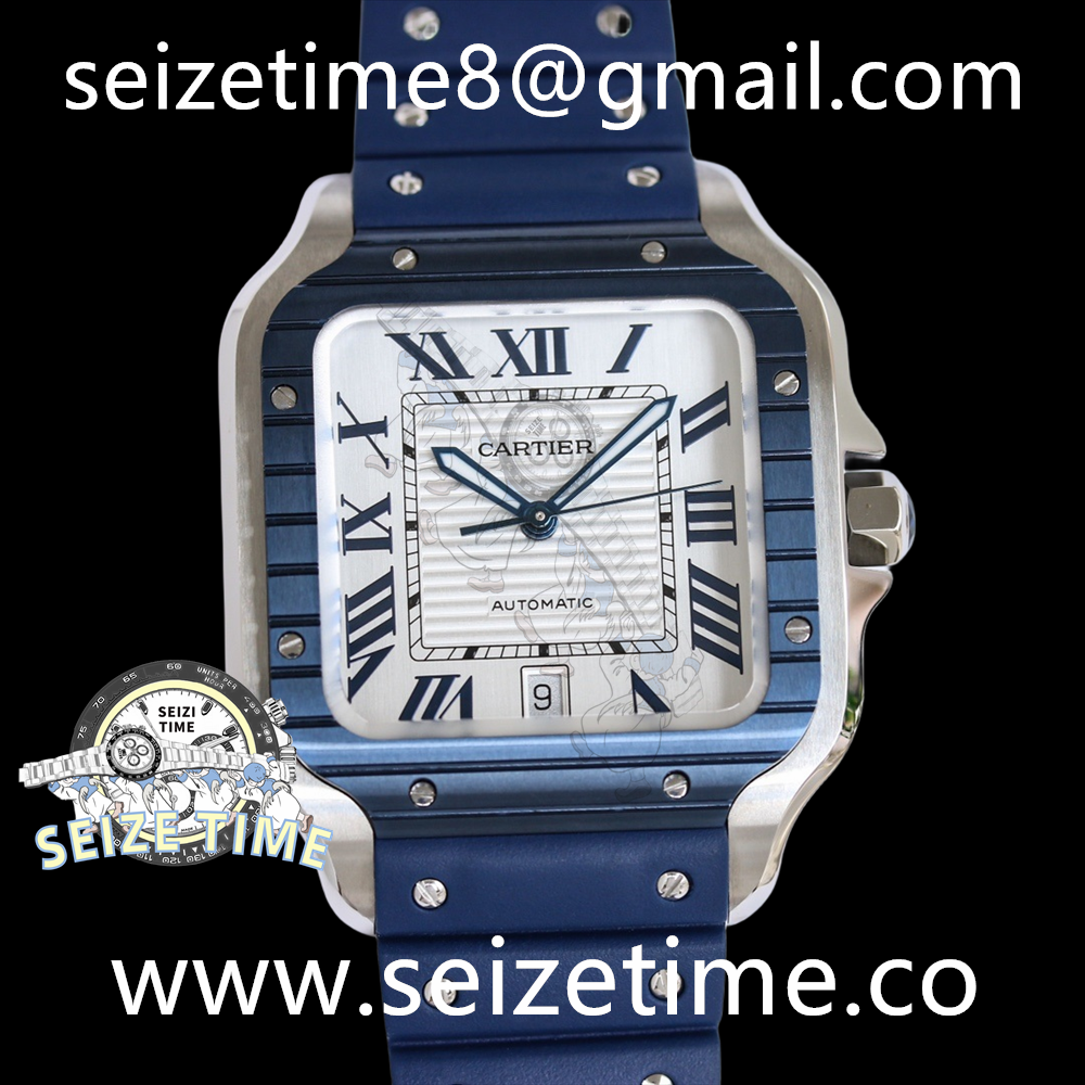 Santos De Cartier Large SS White Dial on Rubber Strap GF MY9015