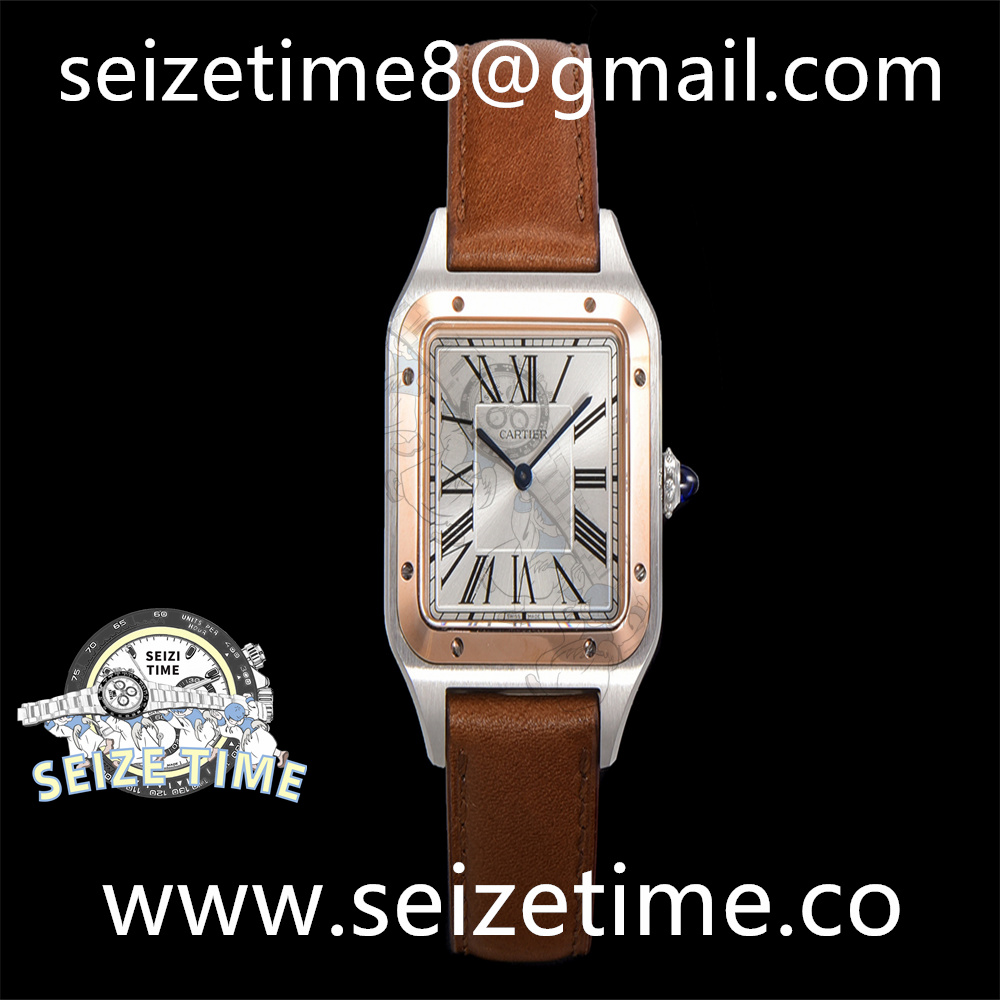 Santos-Dumont (Large) RG/SS White Dial on Leather Strap F1F Qtz