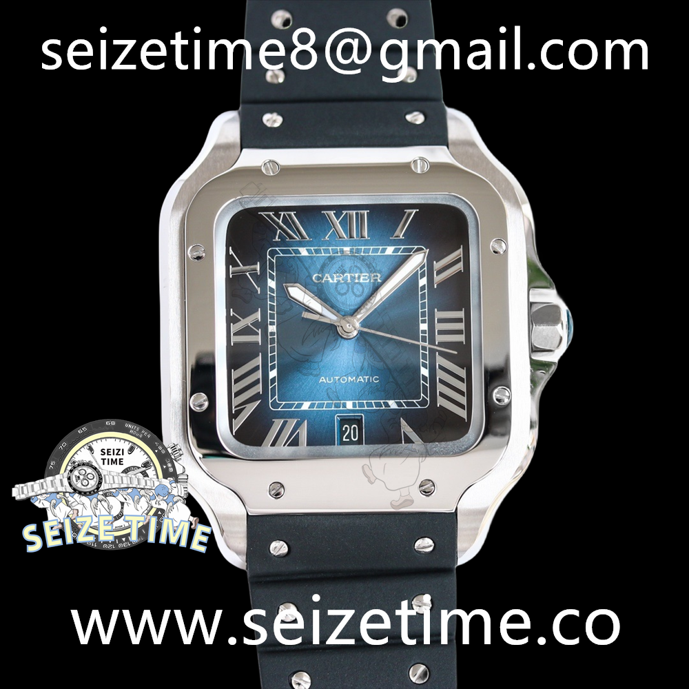 Santos De Cartier Large SS Blue Dial on Rubber Strap GF MY9015
