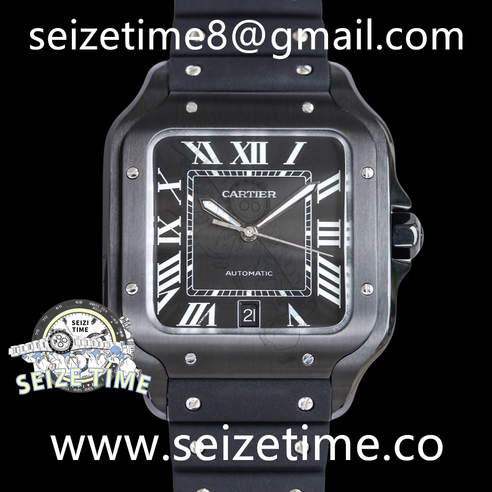 Santos De Cartier Large PVD/SS Black Dial on Rubber Strap GF MY9015