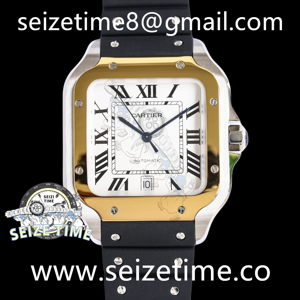 Santos De Cartier Large SS YG Bezel White Dial on Rubber Strap GF MY9015