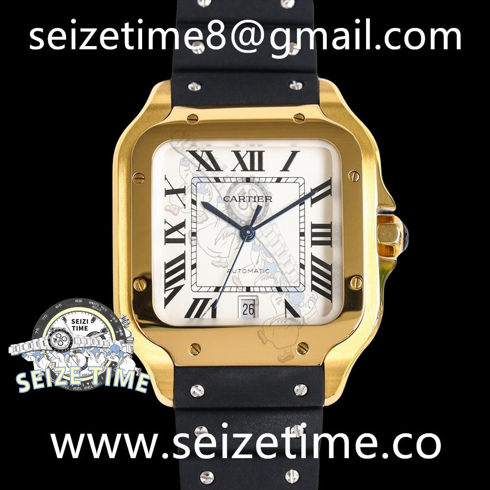Santos De Cartier Large YG White Dial on Rubber Strap GF MY9015