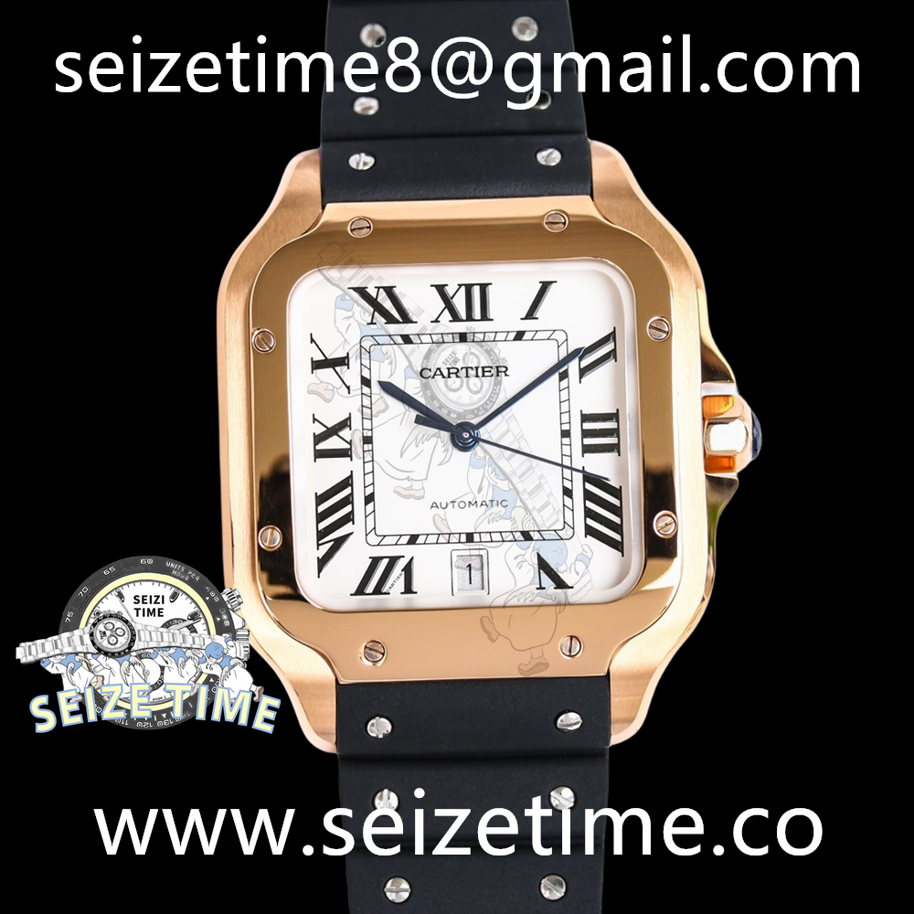 Santos De Cartier Large RG White Dial on Rubber Strap GF MY9015
