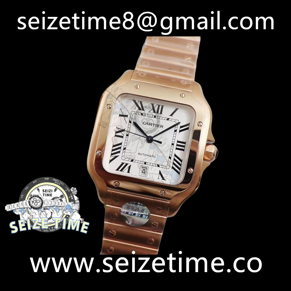 Santos de Cartier 40mm RG BVF 1:1 Best Edition White Dial on RG SmartLinks Bracelet MIYOTA 9015