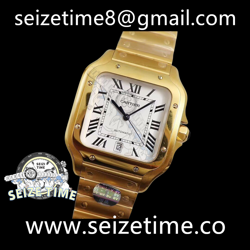 Santos de Cartier 40mm YG BVF 1:1 Best Edition White Dial on YG SmartLinks Bracelet MIYOTA 9015