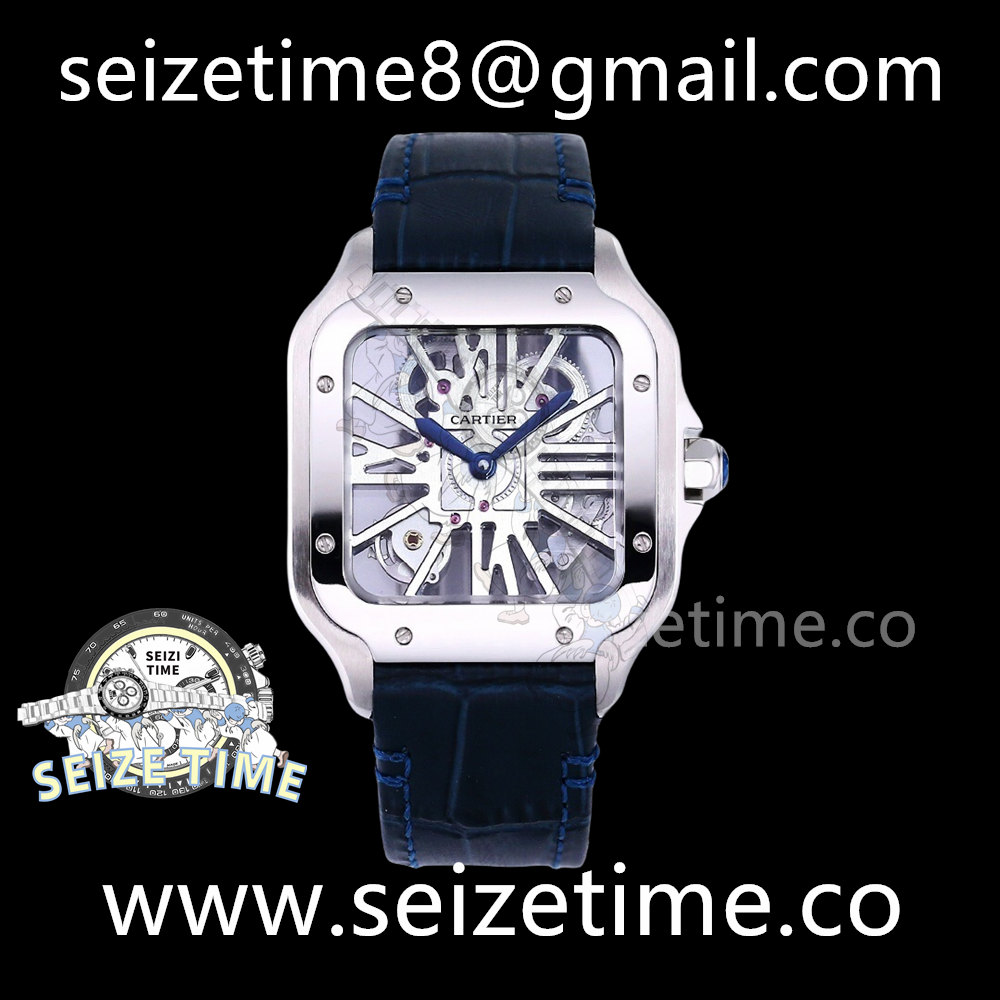 Santos skeleton SS TWF Best Edition Skeleton Dial on Leather Strap Ronda Quartz