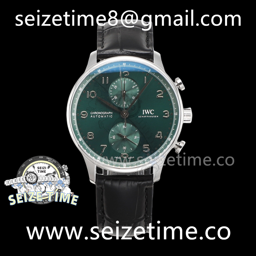 Portugieser Chronograph IW371615 SS Green Dial on Leather Strap V6S A7750