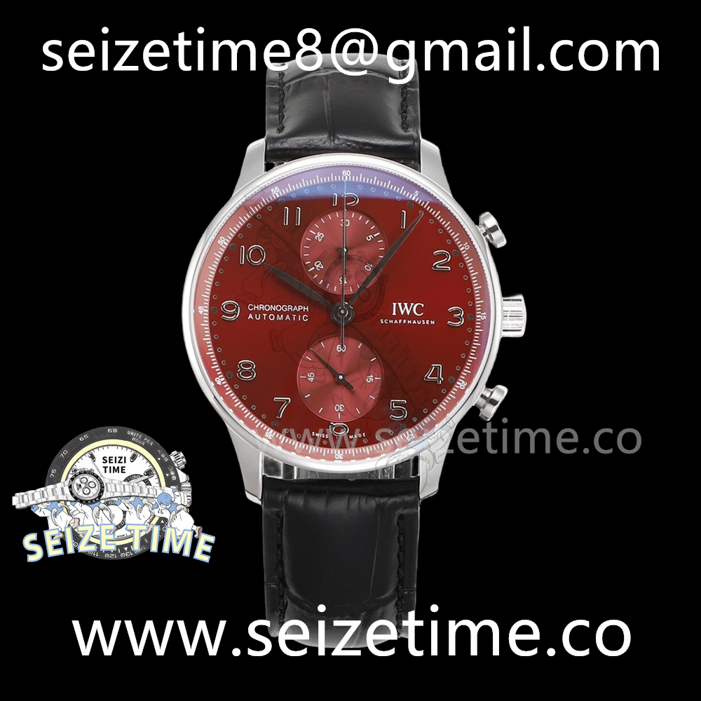 Portugieser Chronograph IW371616 SS Red Dial on Leather Strap V6S A7750