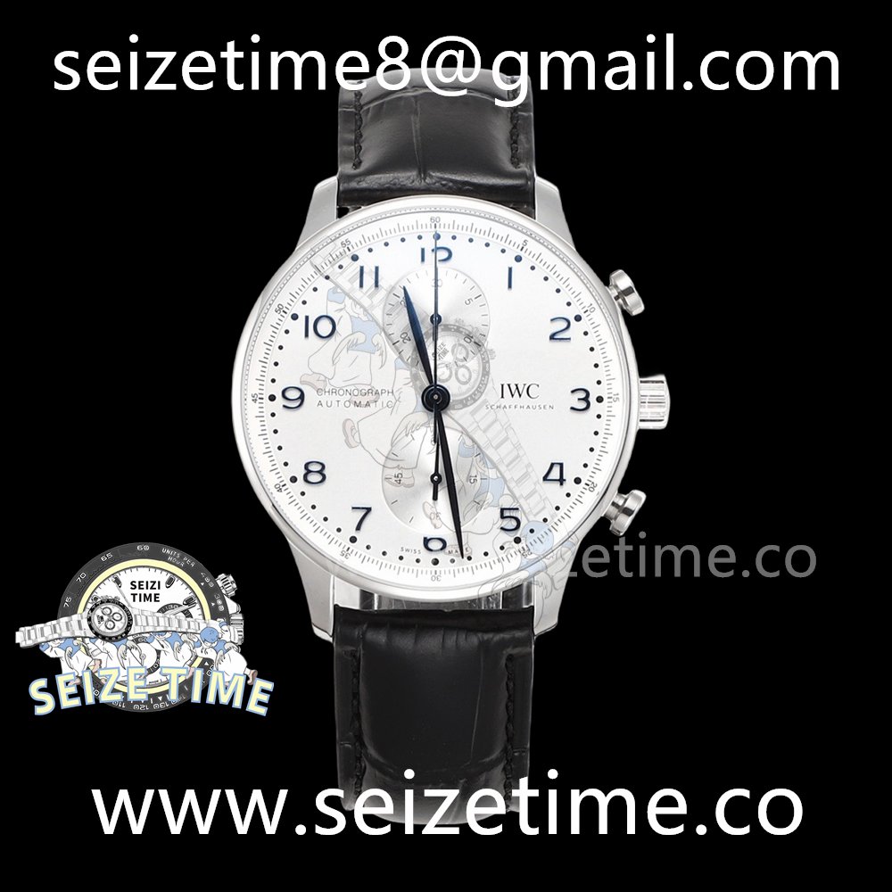 Portugieser Chronograph IW371605 SS White Dial on Leather Strap V6S A7750