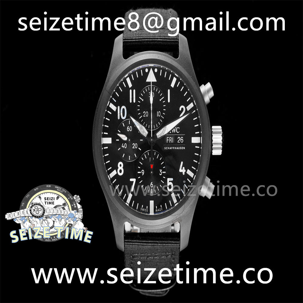 Pilot Chronograph "Top Gun" IW389101 SS Black Dial on Leather Strap AZF A7750