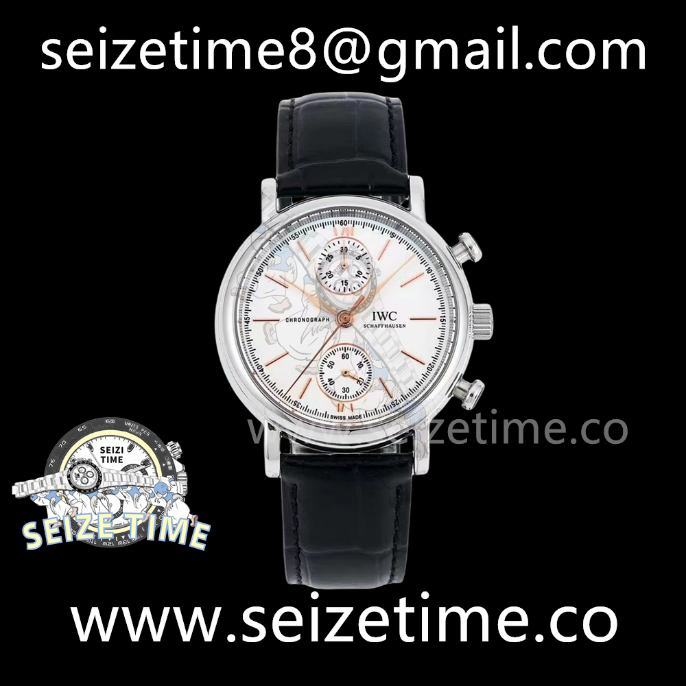 Portugieser Chronograph IW371604 SS White Dial on Leather Strap RRF A7750