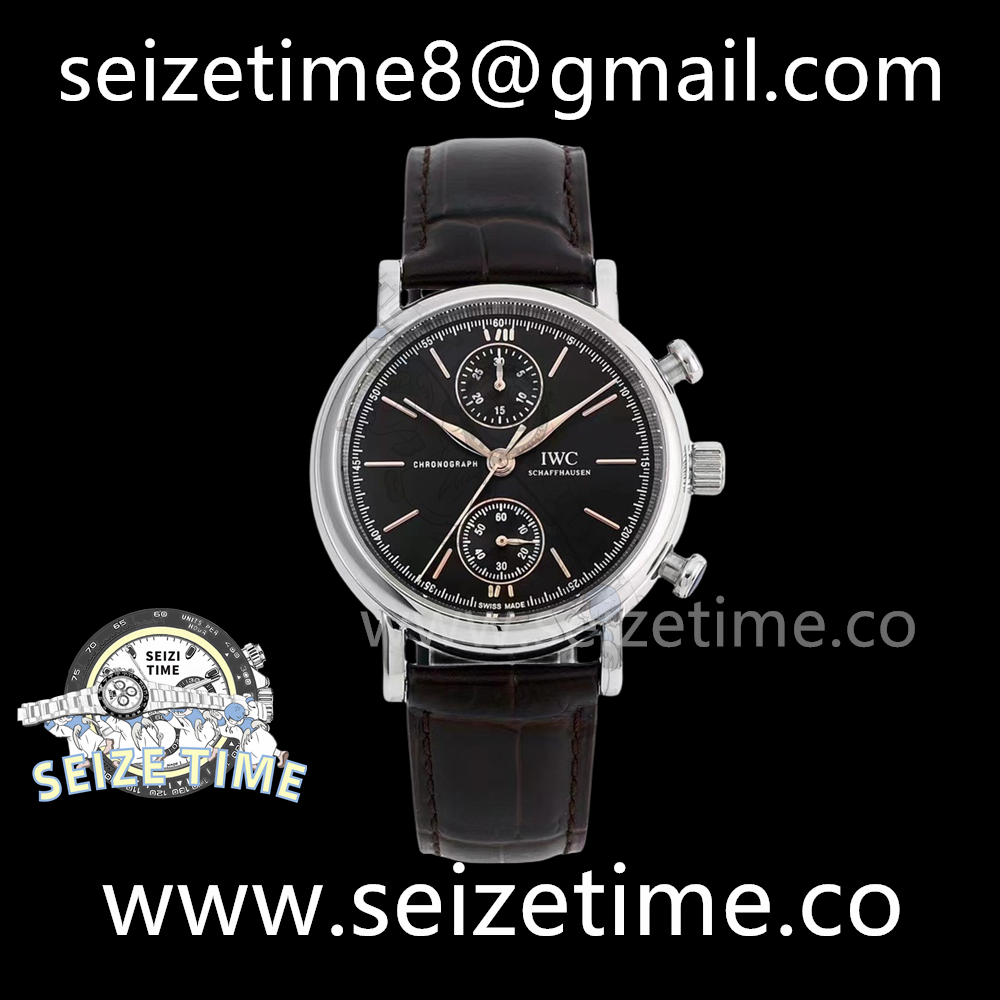 Portugieser Chronograph IW371609 SS Black Dial on Leather Strap RRF A7750