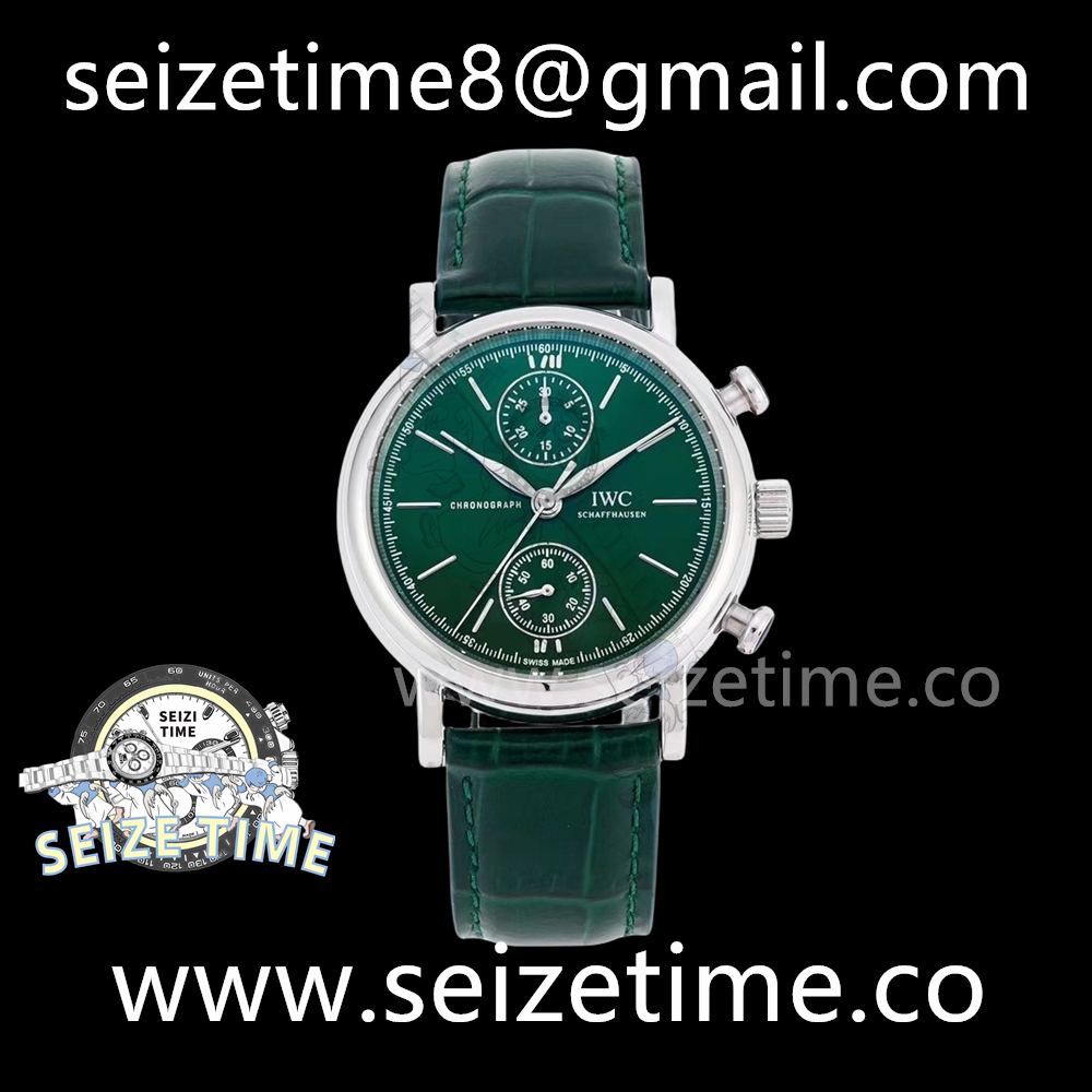 Portugieser Chronograph IW371615 SS Green Dial on Leather Strap RRF A7750