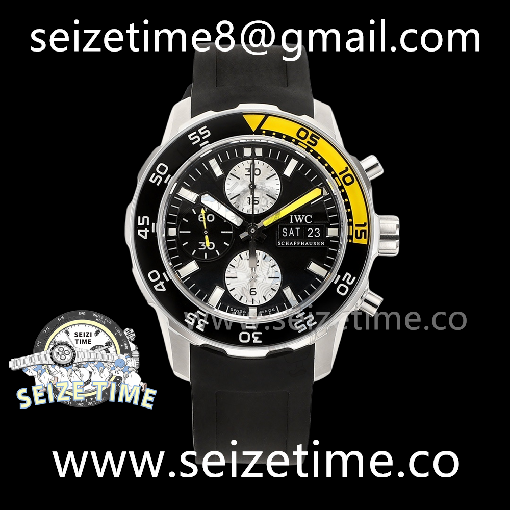Aquatimer Chronograph IW376709 SS Black Dial on Rubber Strap V6S A7750
