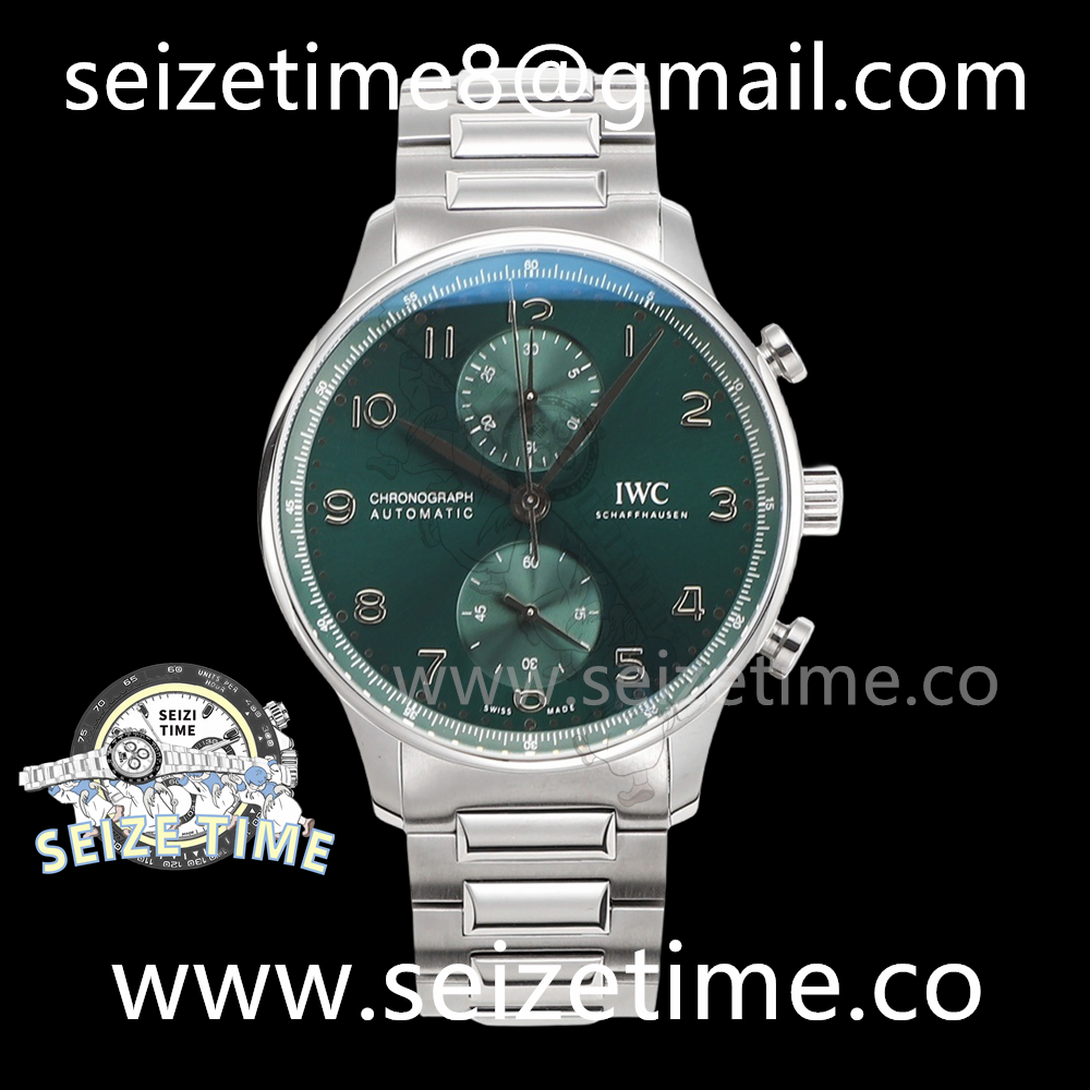 Portugieser Chronograph IW371615 SS Green Dial on SS Bracelet V6S A7750