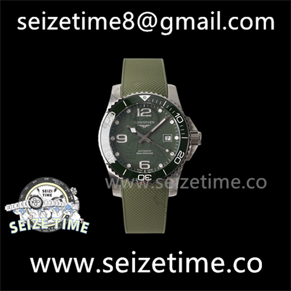 Conquest Real Ceramic Bezel SS ZF 1:1 Best Edition Green Dial on Green Rubber Strap A2824