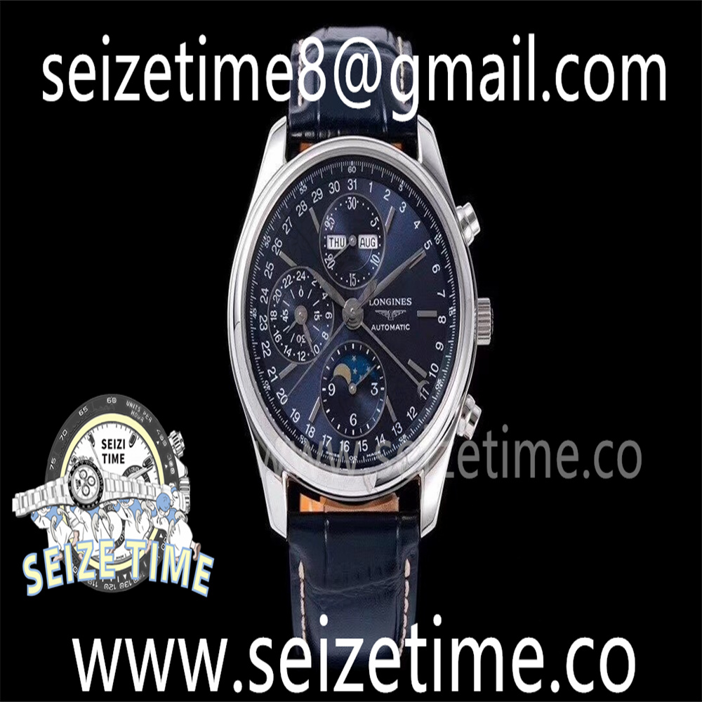 Master Moonphase Chronograph SS GSF 1:1 Best Edition Blue Dial on Blue Leather Strap A7751