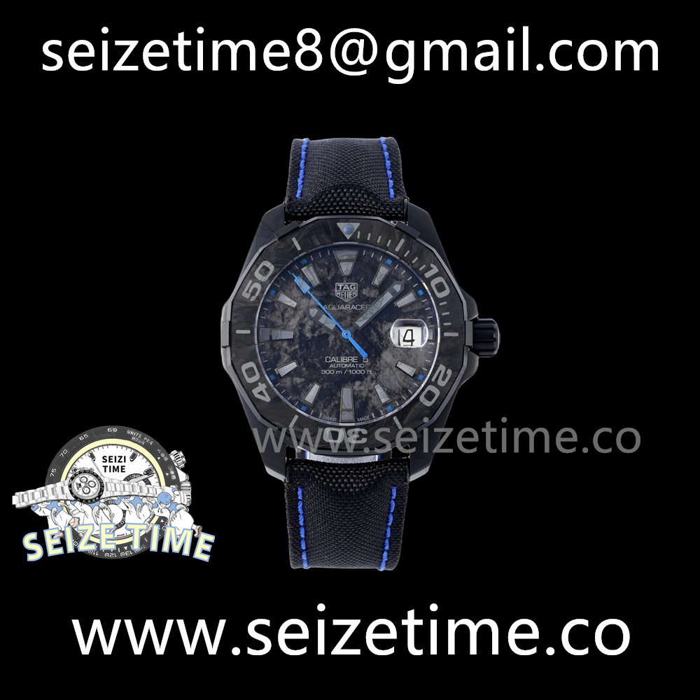 Aquaracer 41mm PVD Carbon Blue Dial on Rubber Strap TARF SW200