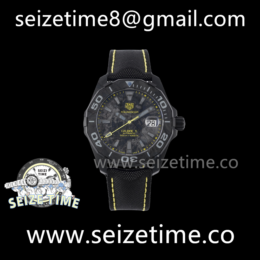 Aquaracer 41mm PVD Carbon Yellow Dial on Rubber Strap TARF SW200