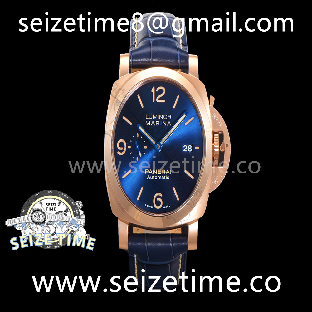 Luminor Marina Goldtech 44mm PAM01114 RG Blue Dial on Leather Strap SBF P9010