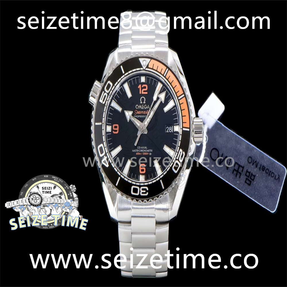 Planet Ocean 42mm SS OMF 1:1 Best Edition Black/Orange Bezel Black Dial on SS Bracelet A8900