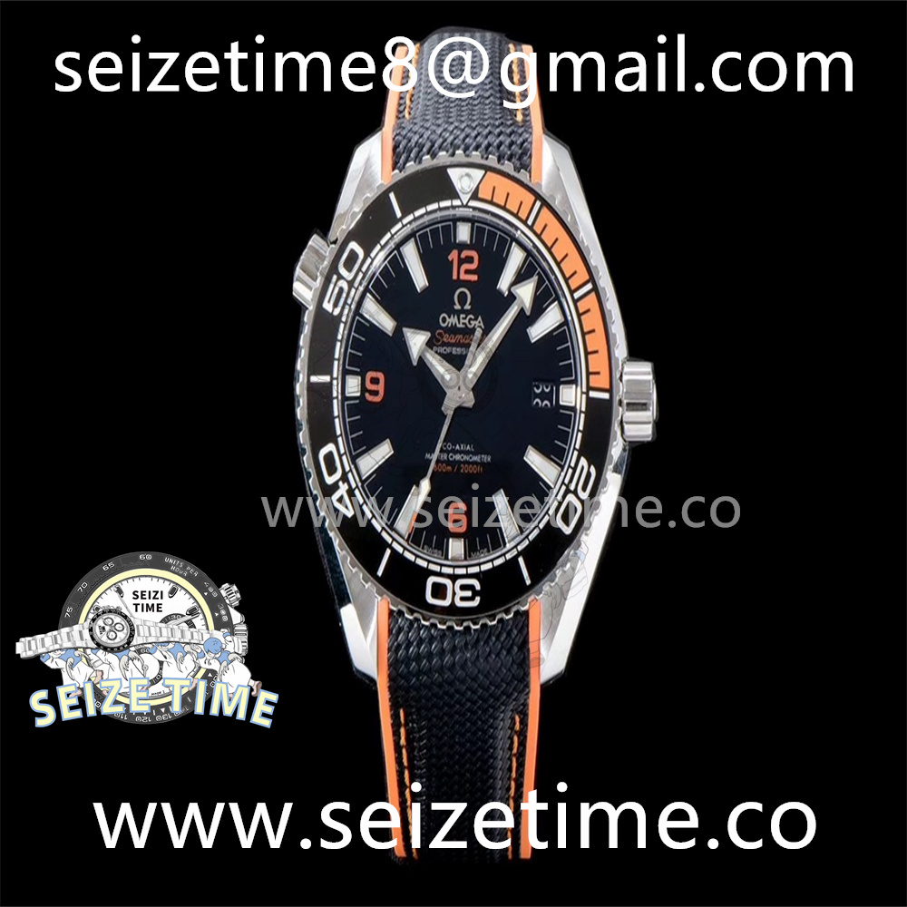 Planet Ocean 42mm SS OMF 1:1 Best Edition Black/Orange Bezel Black Dial on Black Nylon Strap A8900