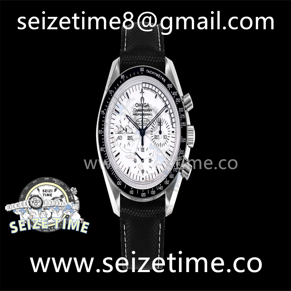 Speedmaster SS Snoopy OMF Sapphire Crystal White Dial on Black Nylon Strap Manual Winding Chrono Movement